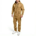 thumbnail image 3 of Men's Hooded Jumpsuit Zip Up Pajamas Playsuit Jogger Sweatsuit Overall Romper, Fleece-Lined for Winter Lounge and Comfortable Sleepwear,Khaki,3XL, 3 of 7