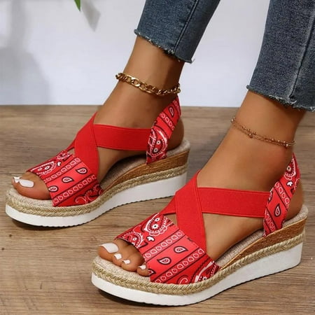 

Homedles Sandals for Women- Orthopedic Comfortable Wedge Arch Support Gift for Women Open toe Platform Sandals Red 38