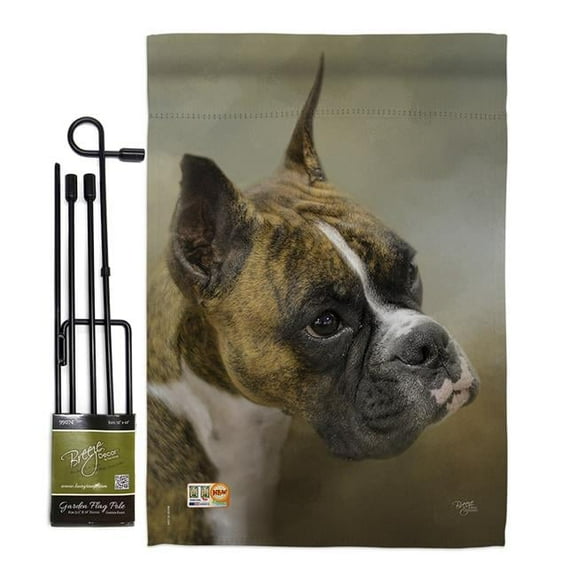 Breeze Decor BD-PT-GS-110091-IP-BO-D-US16-AL 13 x 18.5 in. Boxer Nature Pets Vertical Double Sided Mini Garden Flag Set with Banner Pole