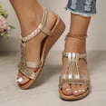 thumbnail image 2 of Yuanlong Womens Sandals Rhinestone Decoration Platform Shoes Elastic Ankle Strap Bohemian Open Toe Sandals, 2 of 6