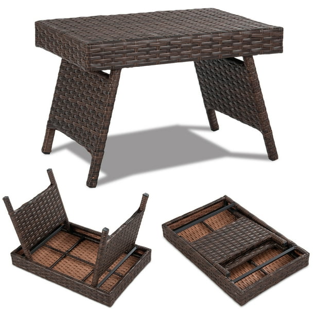 Topbuy Brand New Folding Pe Rattan Wicker Side Coffee Table Patio Garden Outdoor Walmart Com Walmart Com