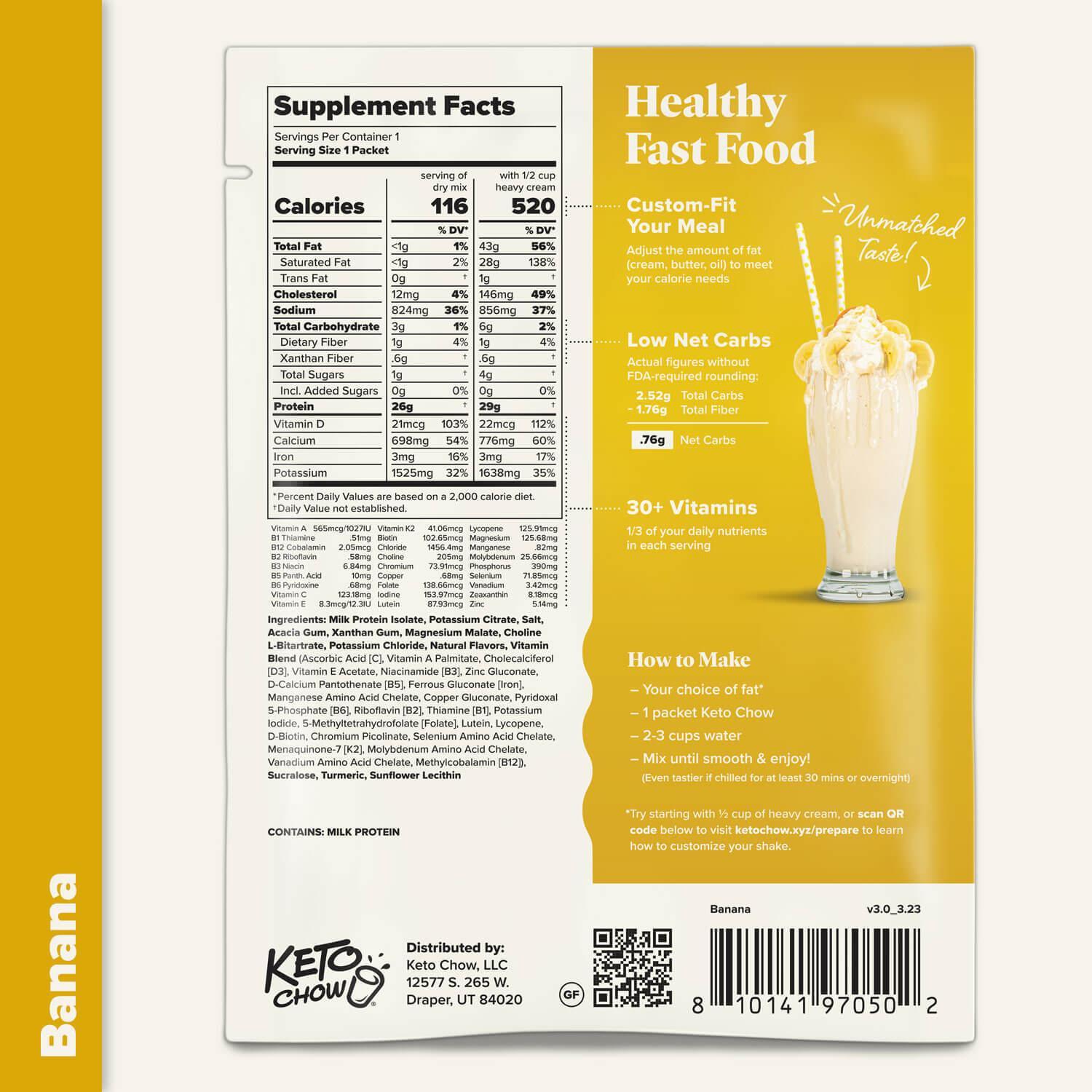 Keto Chow Banana Ultra Low-Carb Meal Shake, 21 Servings