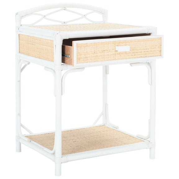 SAFAVIEH Bea Coastal 1 Drawer 1 Shelf Nightstand, White/Natural