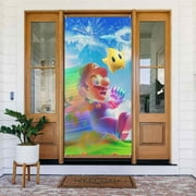 Mario Game Door Cover Decorated Banner Tapestry Home Decoration Holiday Party Supplies Door Banner Porch Sign Banner 72.8 x 35.4 Inch
