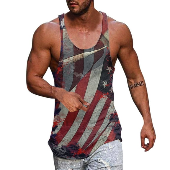 Caqnni Mens Funny Tank Tops 3D Graphic Sleeveless Summer Sports Gym Workout T-Shirt(Red,XL)