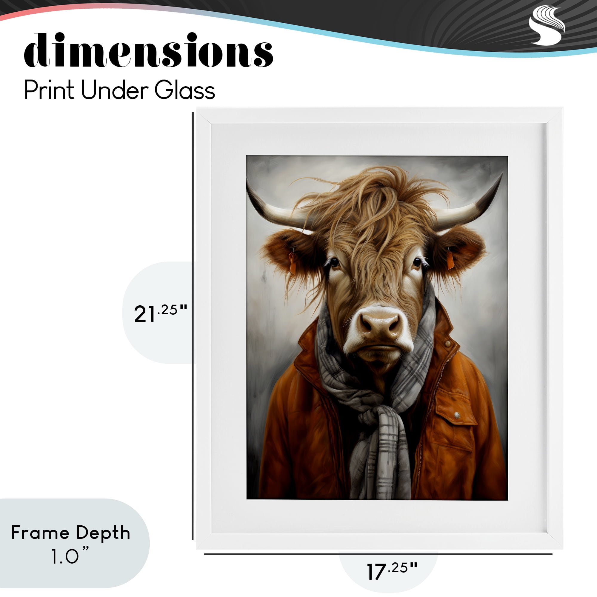Stupell Industries Buster Bull Horn Portrait White Framed Print Under Glass, design by Ray Powers