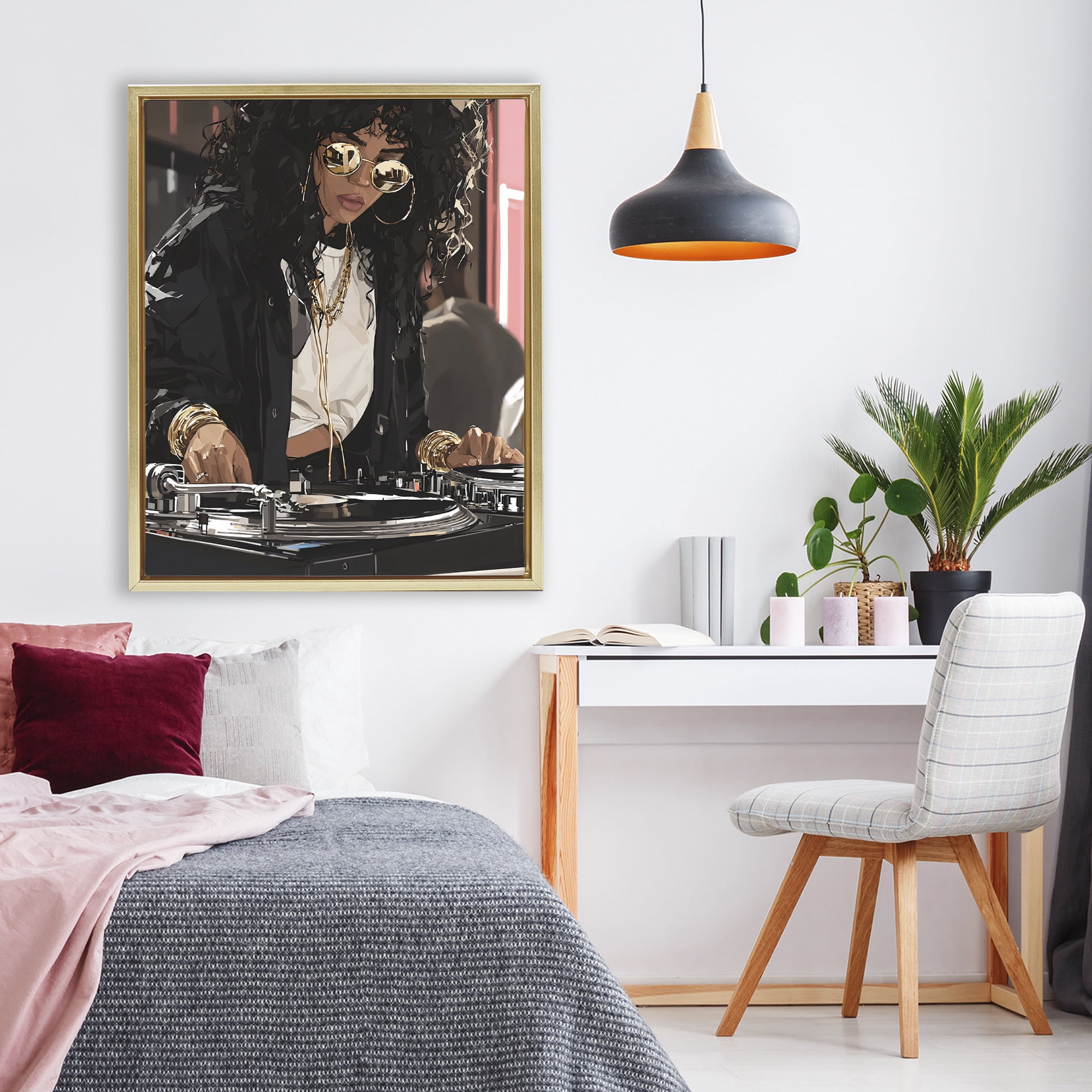 Stupell Industries DJ Focused On Turntables Gold Framed Floater Canvas Wall Art, design by Franklyn Gregory