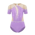 thumbnail image 4 of Sholeno Kids Girls Figure Skating Dance Leotard Short Sleeve Cutout Back Rhinestones Bodysuit Dancewear Light Purple 6, 4 of 6
