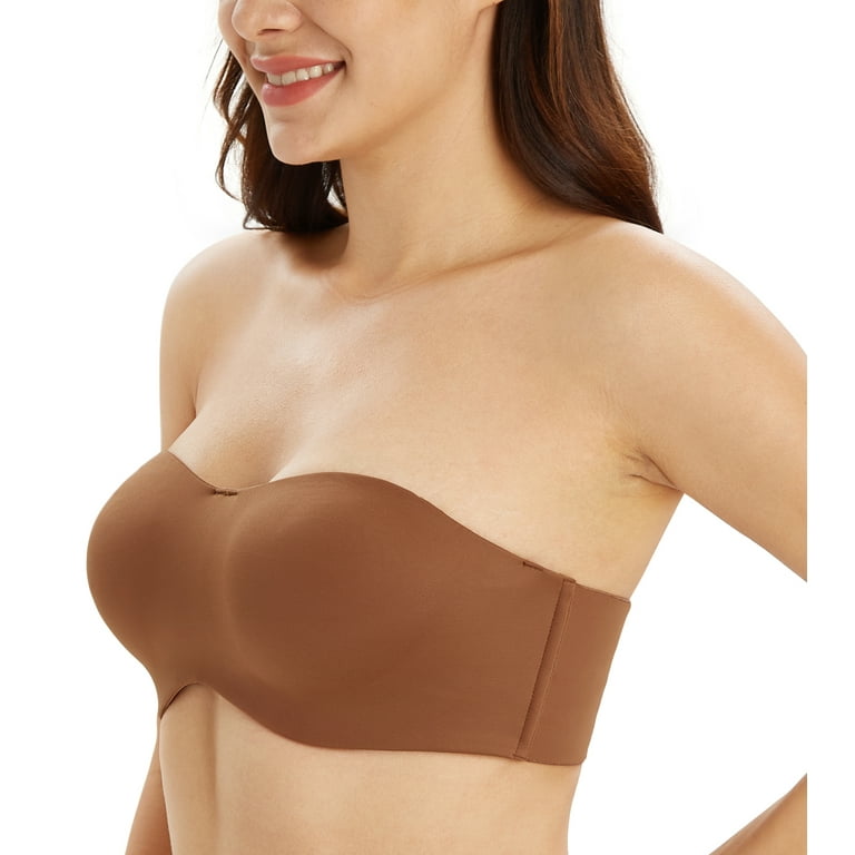 Exclare Women's Seamless Bandeau Unlined Underwire Minimizer Strapless Bra  for Large Bust(chocolate,34DD) 