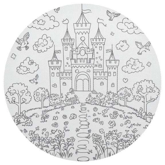 Line Art Castle Pattern 15.4in Diameter PVC Plate Mat, Heat-Resistant and Cuttable, Kitchen Decor