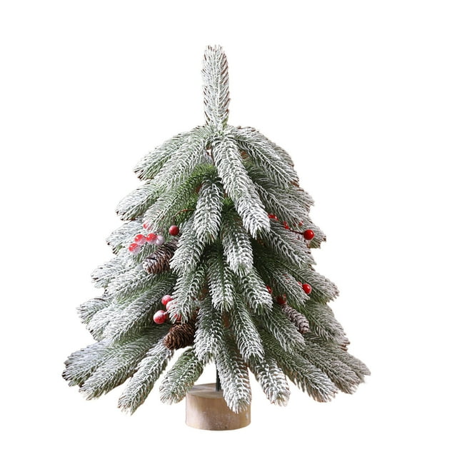 Mini árboles de Navidad con agujas flocadas, bayas, decoración, árboles decorados, mesa de cocina, artificial
