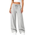 thumbnail image 6 of Sweatpants Women Solid Color Elastic Waist Wide Straight Leg Lightweight Casual Pants Fall Trousers with Pockets, 6 of 8