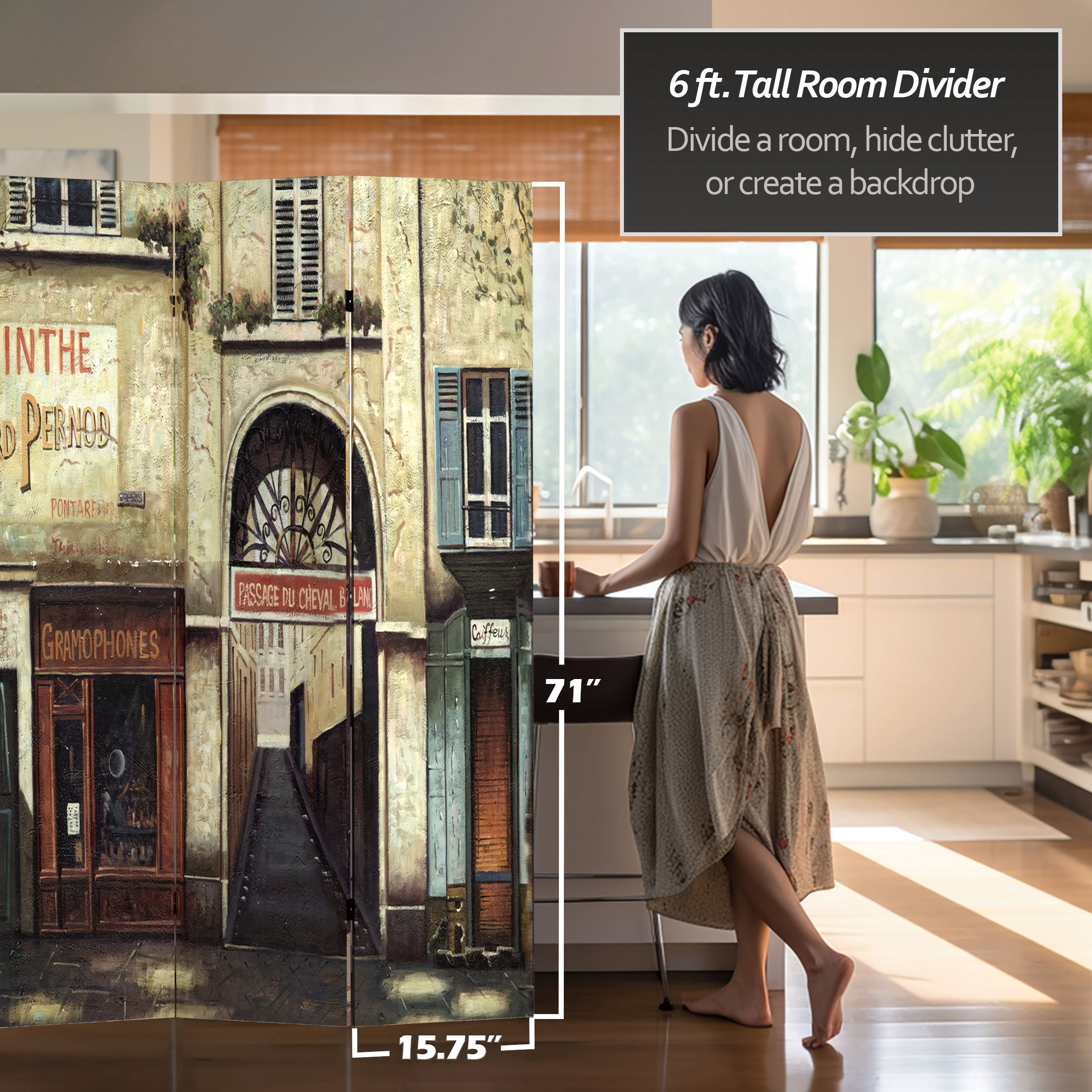Oriental Furniture 6 ft. Tall French Cafe Canvas Room Divider - 3 Panel