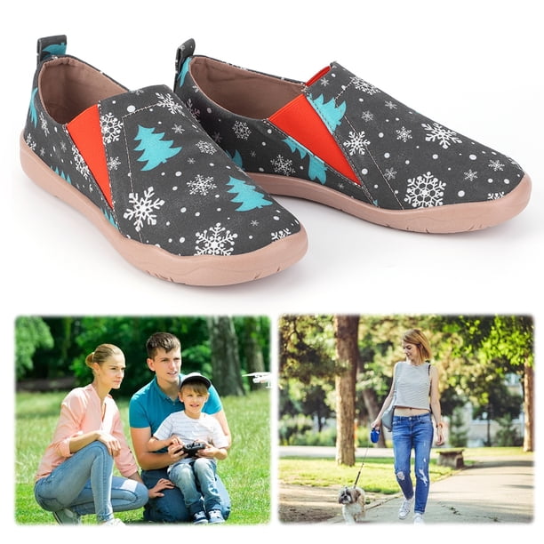 Zapatos Cómodos para Barcos Informales Lona Mocasines Navideños Mujer Antideslizantes Transpirables Punta Redonda Viajes Al Aire Libre