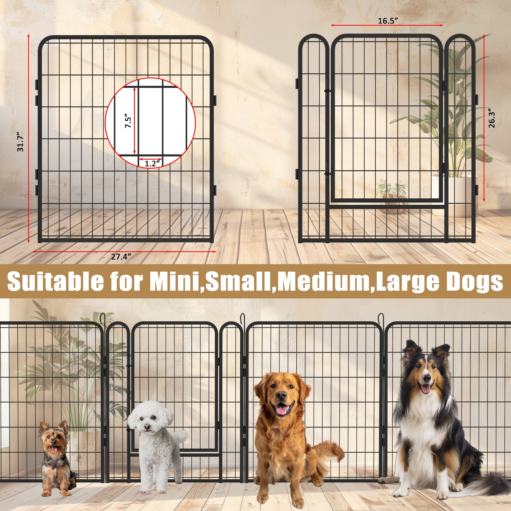 8 Panels Metal Dog Playpen with door,31.7"H Dog Fence Pet Exercise Pen for Outdoor, Indoor