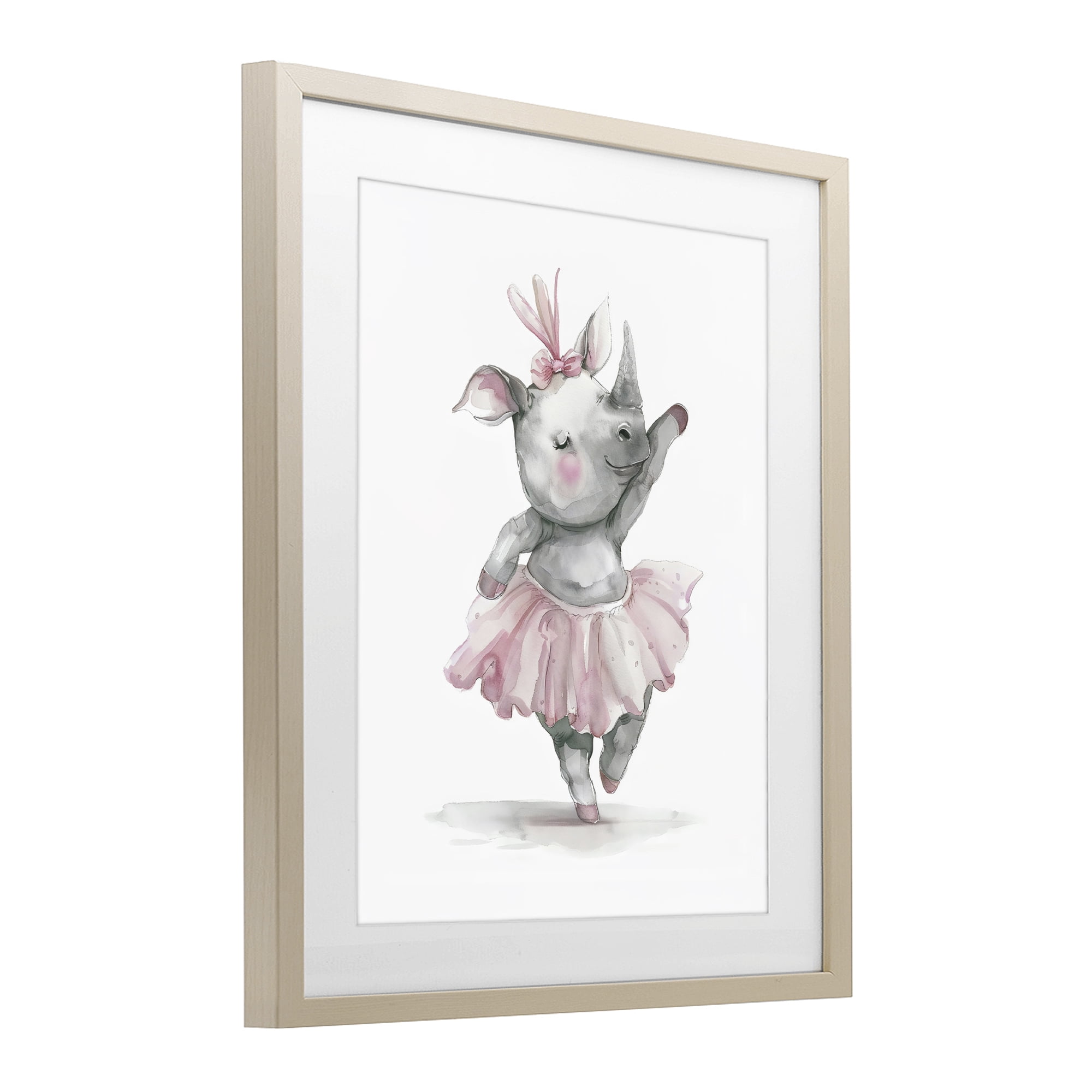 Stupell Industries Ballerina Rhino in Pink Tutu Birch Framed Print Under Glass, design by LSR Design Studio