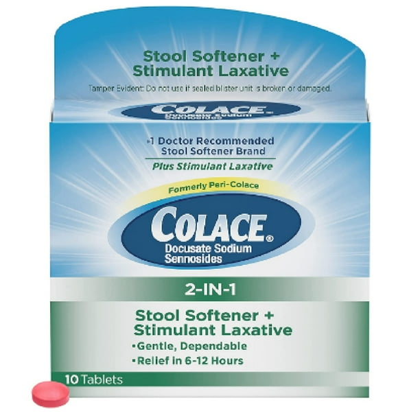 Colace Docusate Sodium Relief Laxatives 2in1 Occasional Constipation Tablets, 10 Ct