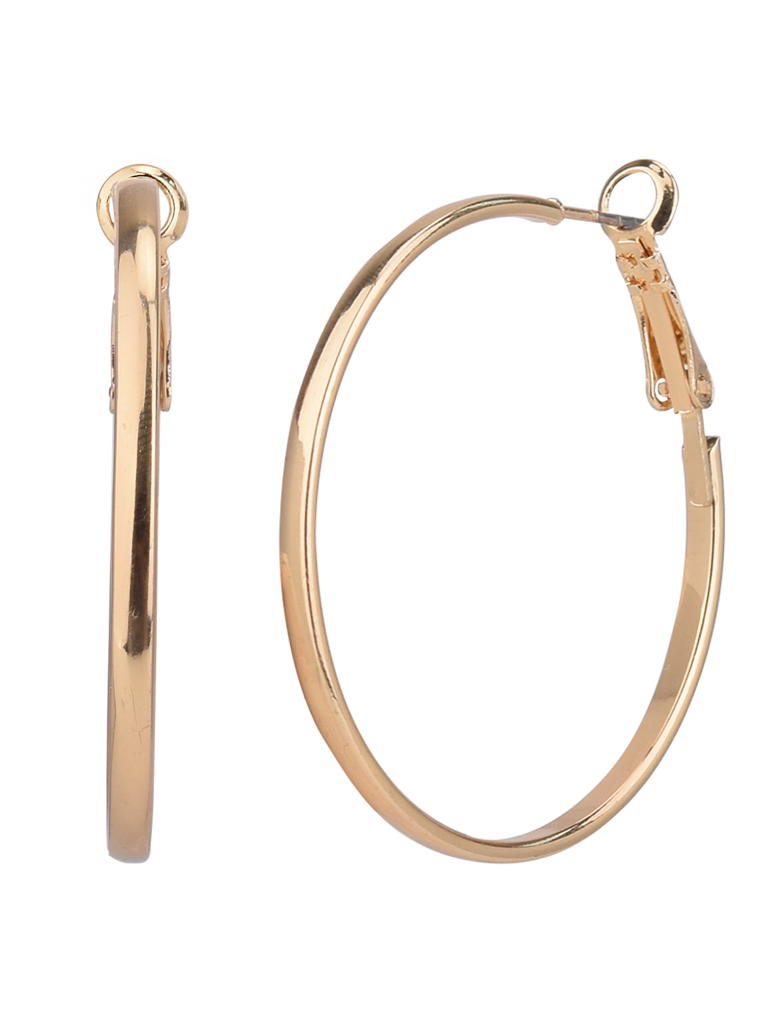 Time and Tru Adult Women's 3 Pair Gold Tone Thin Metal Hoop Earring Set