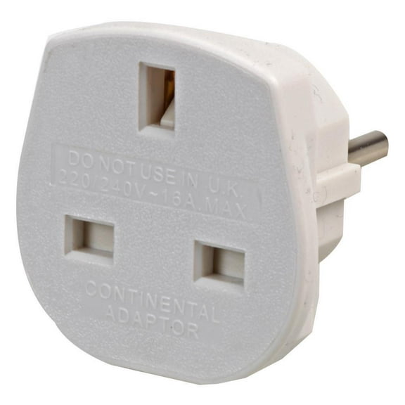 POWERCONNECTIONS - UK to Euro Travel Adaptor, 16A, White