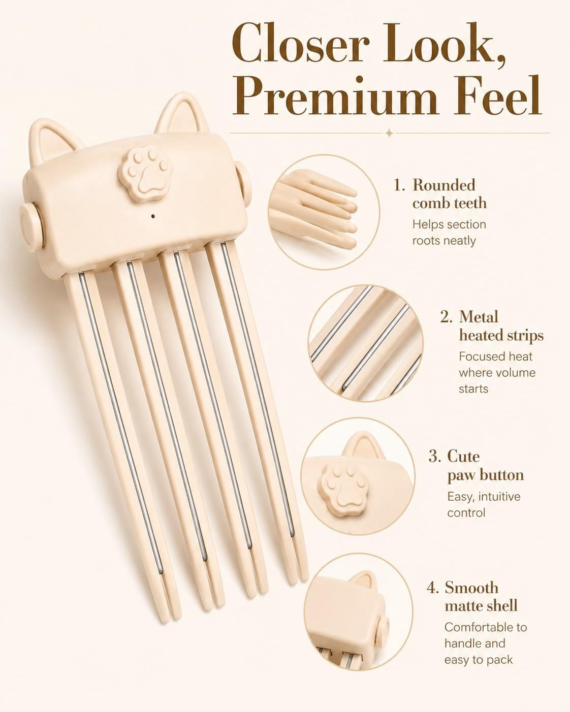 Wireless Heated Volumizing Root Lift Clip for Flat Fine Hair.Portable Travel Crown Lifting Volumizer Styling Tool Type-C Rechargeable Quick Volume Comb with 2 Heat Settings