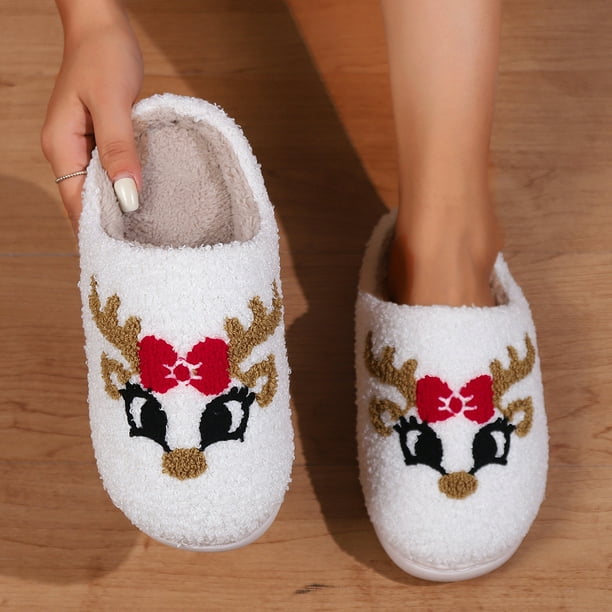 Adornos navideños, regalos navideños, pantuflas navideñas de ciervo para mujer, elegantes pantuflas de Papá Noel de invierno para oficina, para niñas y mujeres.