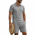 thumbnail image 6 of Afuyipoi Mens Beach Two-piece Sets,Solid Color Elastic - Waist Shorts Half - Zipper Top Summer Suit Gray M, 6 of 9