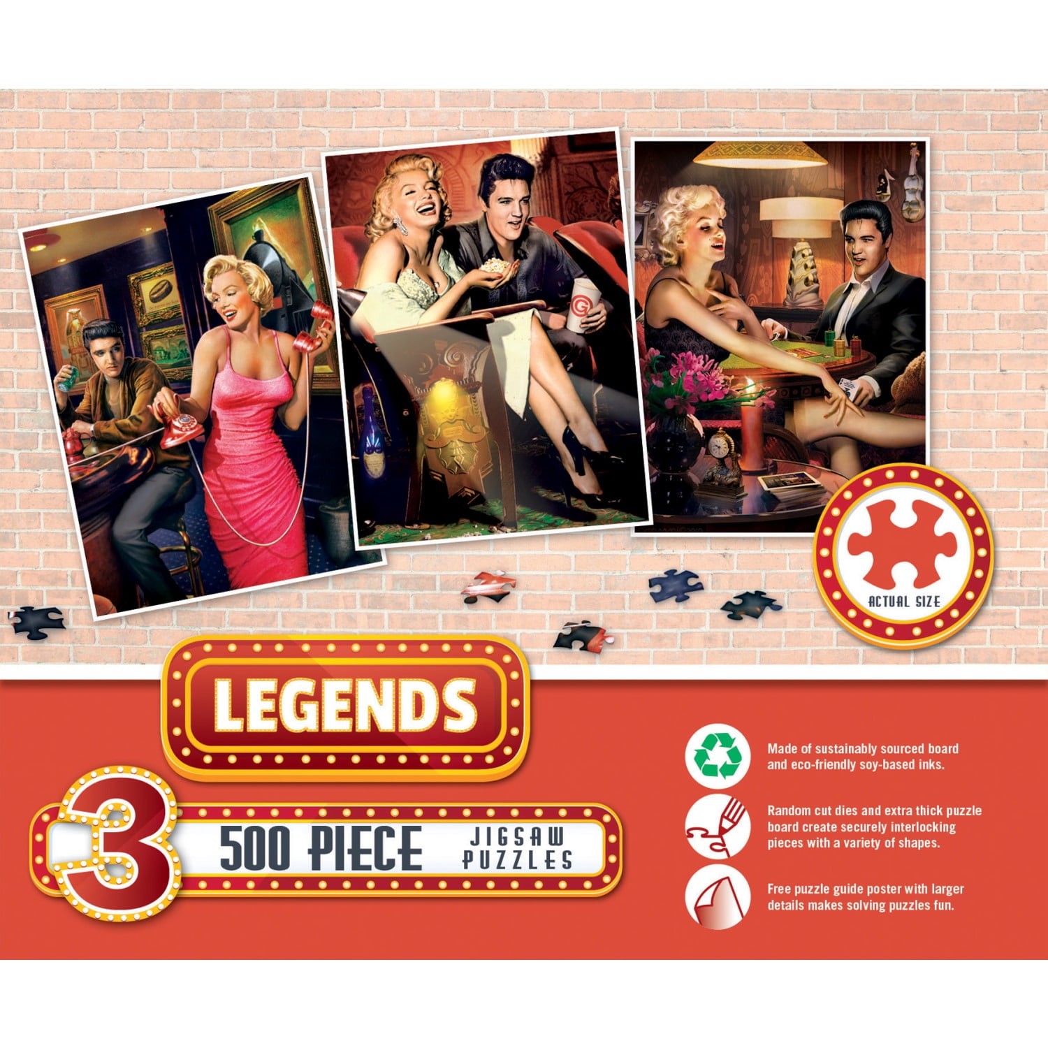 MasterPieces Legends Puzzle Bundle - 3-Pack 500 Piece Jigsaw Puzzles Featuring Elvis & Marilyn