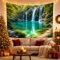 thumbnail image 3 of Cascading Waterfalls Into Crystal Pool Landscape With Emerald Forest, Serene Watercolor for Nature Lovers, Forest Wall Art, Housewarming Gift Tapestry Wall Hanging for Bedroom and Living Room, 3 of 7