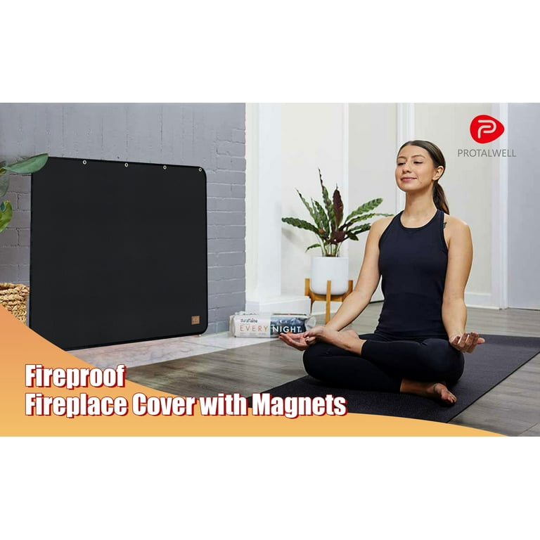 Fireplace Cover, Magnetic Fireplace Blanket for Heat Loss, Fireproof Fireplace Draft Stopper Built-In 14*Strong Magnets & Velcro, Energy Saver for