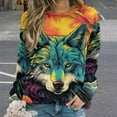thumbnail image 2 of Sweatshirt For Womens Crewneck Colorful Lone Wolf Hoodies Teen Girls Cute, 2 of 7
