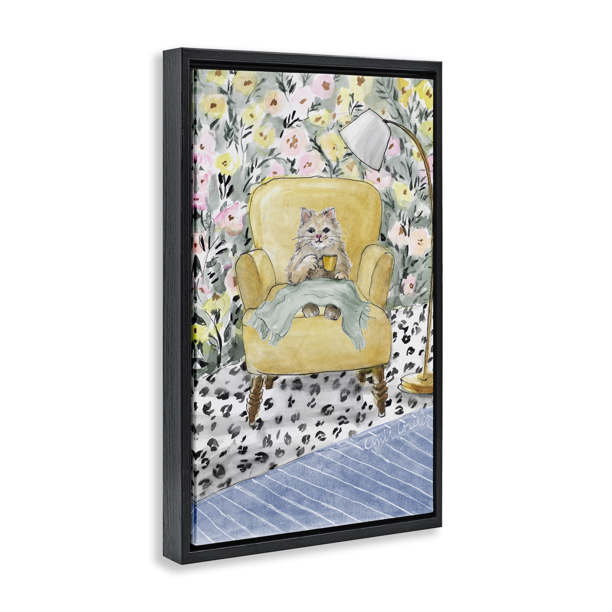Stupell Industries Cozy Cat Corner Black Framed Floater Canvas Wall Art, design by Lanie Loreth