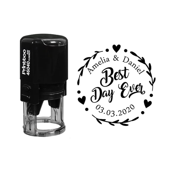 Printtoo Personalized Heavy Duty Black Self Inking Wedding Favor Round Rubber Stamp Best Day Ever Custom Stamper-40 mm