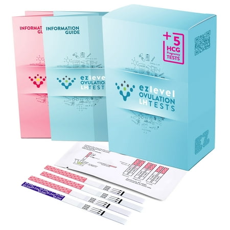 EZ Level 20 Ovulation and 5 Pregnancy Test Strips LH Surge Predictor OPK Combo Kit (20 LH + 5