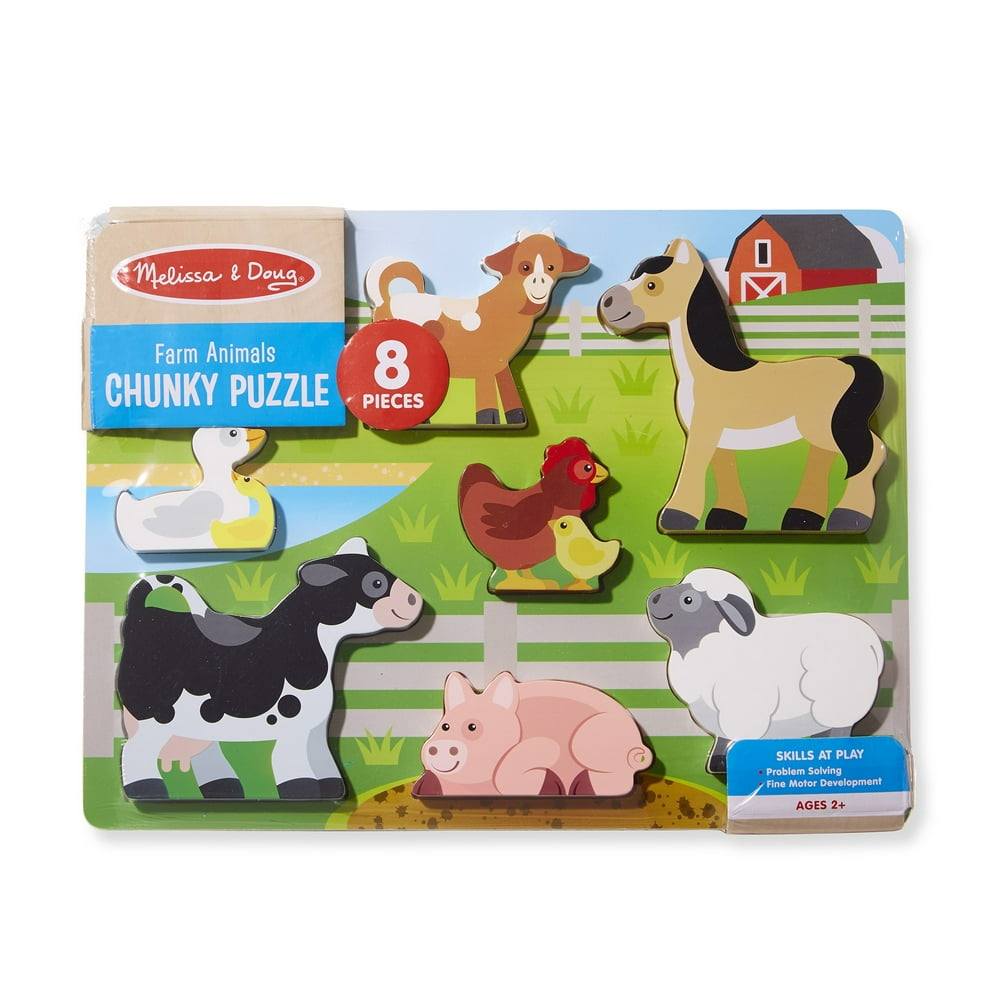 Melissa & Doug Wooden 8-Piece Farm Animals Chunky Puzzle - Walmart.com ...
