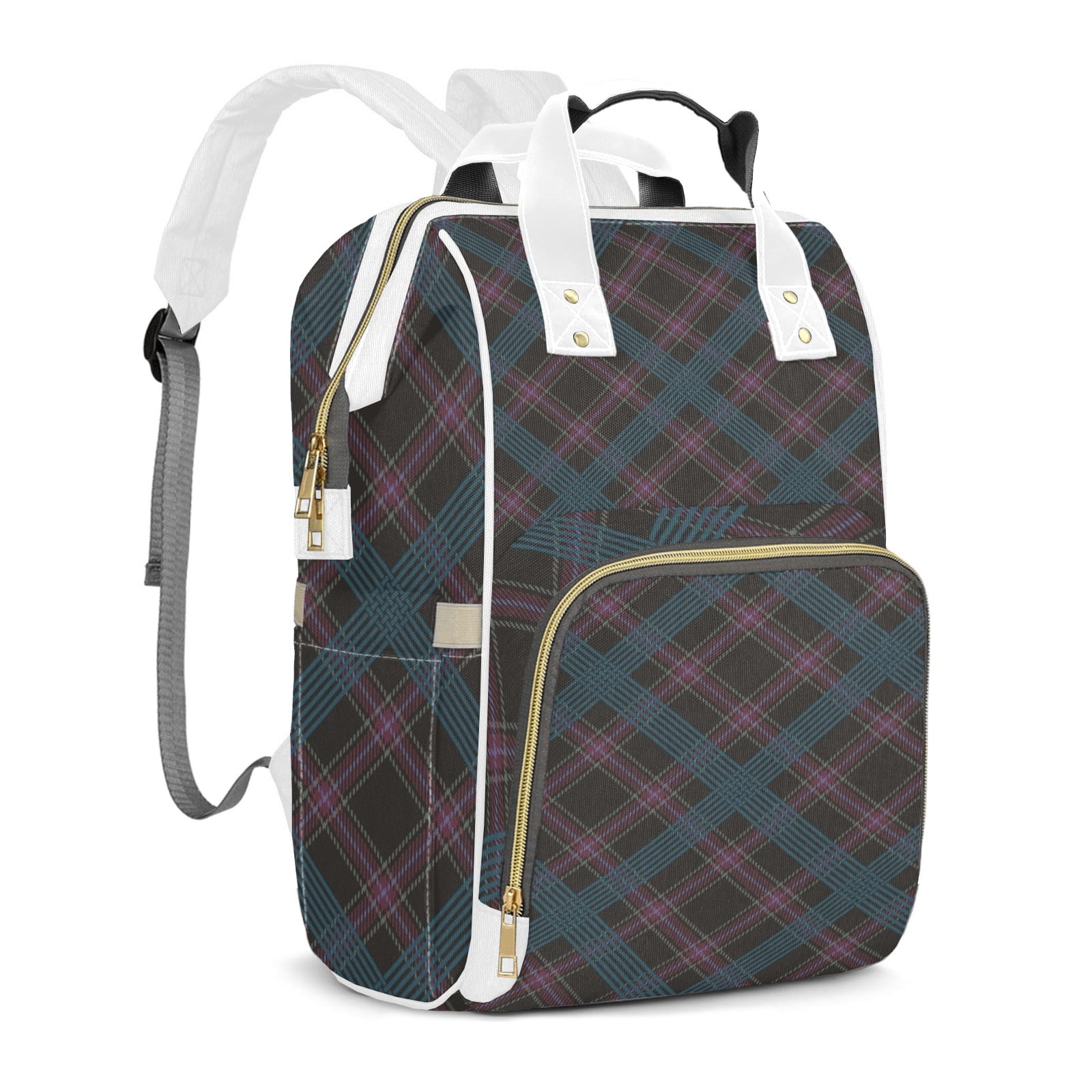Buffalo Plaid Diaper Backpack – Large Capacity, Insulated Baby Bottle Pocket, Multifunctional Mommy Bag for Boys & Girls