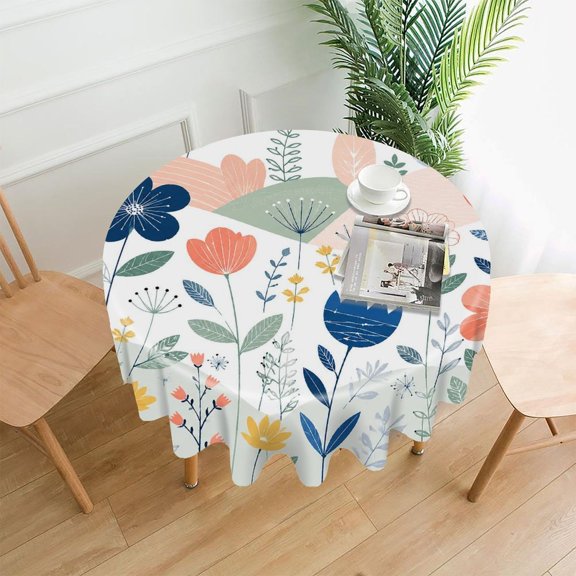 RKSupls 60 Inch Round Tablecloth, Meadow Flowers Landscape Premium Polyester Straight Edge Wrinkle Resistant Washable Table Cover for Party Home Dining Decor