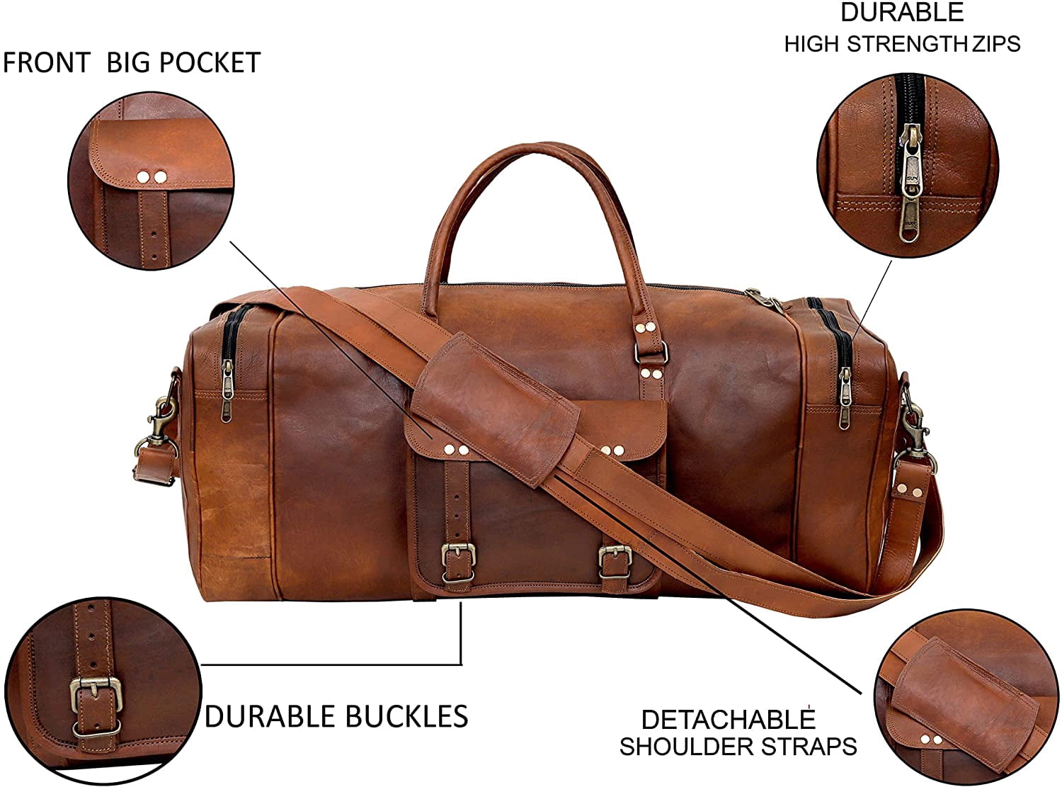 Cuero Bags 32 inches Handmade Duffel Bag for Travel, Brown
