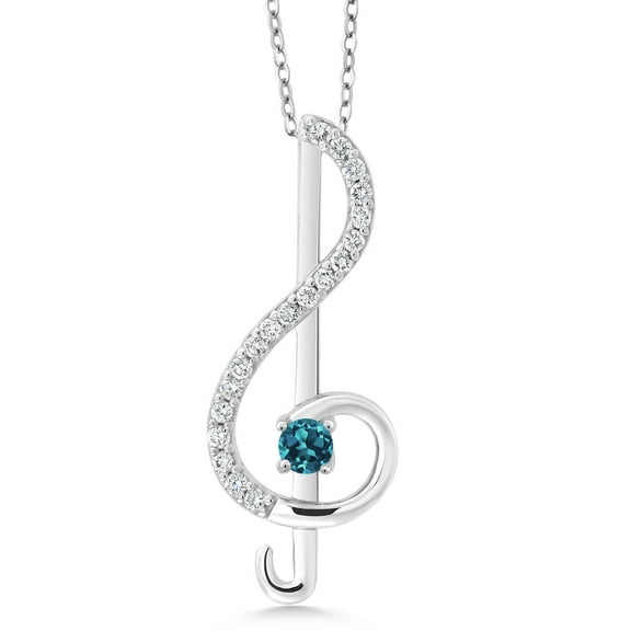 Gem Stone King Treble Clef Pendant Necklace Music Note for Women By Keren Hanan | 925 Sterling Silver | London Blue Topaz | 0.32 Cttw | With 18 inch Silver Chain | Fine Jewelry Gifts for Mom Wife Her