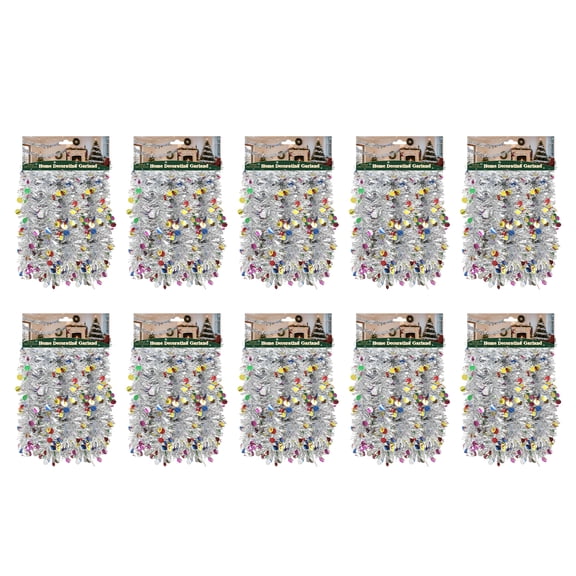 10PACK 10Feet Sliver Christmas Tinsel Garland with Colorful Polka Dots Metallic Tinsel Twist Garland Glittering Decoration for Christmas Tree Wedding Summer Luau Birthday Party Indoor Hanging Home