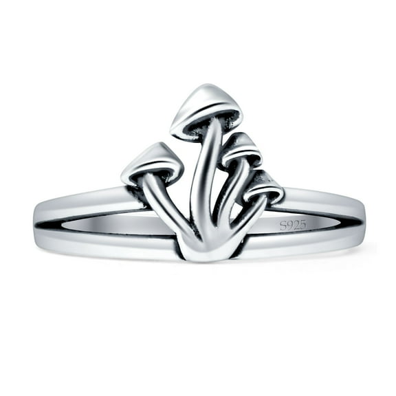 Mushrooms Oxidized Ring 925 Sterling Silver Size 5