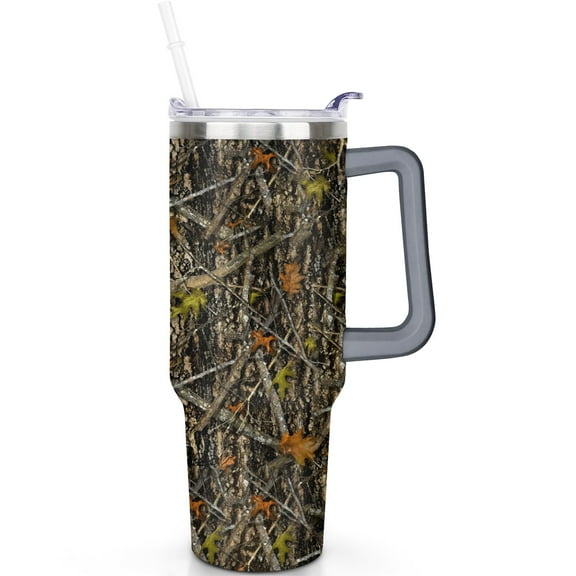 40oz Camouflage Tumbler with Handle Straw 40 oz Camouflage Theme Tumbler with Spill Proof Lid Double Insulated Travel Coffee Cup Camouflage Gifts for Men Women Travel Accessories Must Have