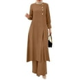 thumbnail image 3 of IBTOM CASTLE Abaya Dress for Women Muslim Long Sleeve Ramadan Islamic Shirt with Pants 2PCS Dubai Prayer Casual Clothes 3XL Khaki, 3 of 8