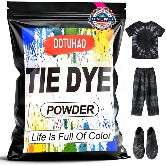 Tie Dye Powder, Black Tie Dye for Clothes, Fabric Dye, Permanent & Washfast Powder Tie Dyes, Creative Dyes for Clothes (Black,2 OZ)