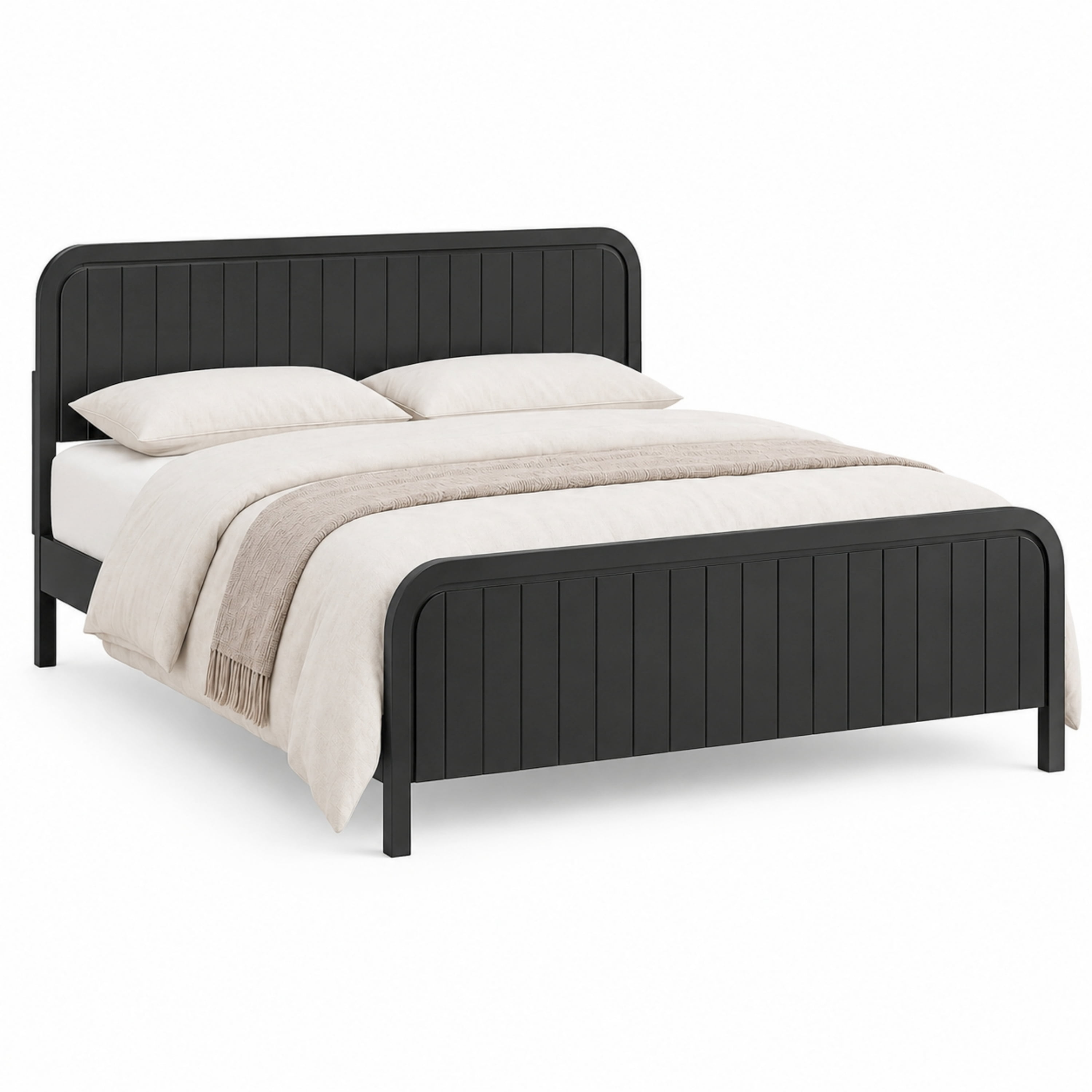 Euroco Wood Queen Size Platform Bed with Headboard, Noise-Free Design Bed Frame, Black