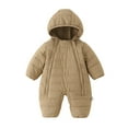 thumbnail image 2 of Mgmyaa Baby Hooded Puffer Romper Warm Zipper One-Piece Jumpsuit Long Sleeve Snowsuit for Infants Toddlers Winter Outfit, 2 of 7