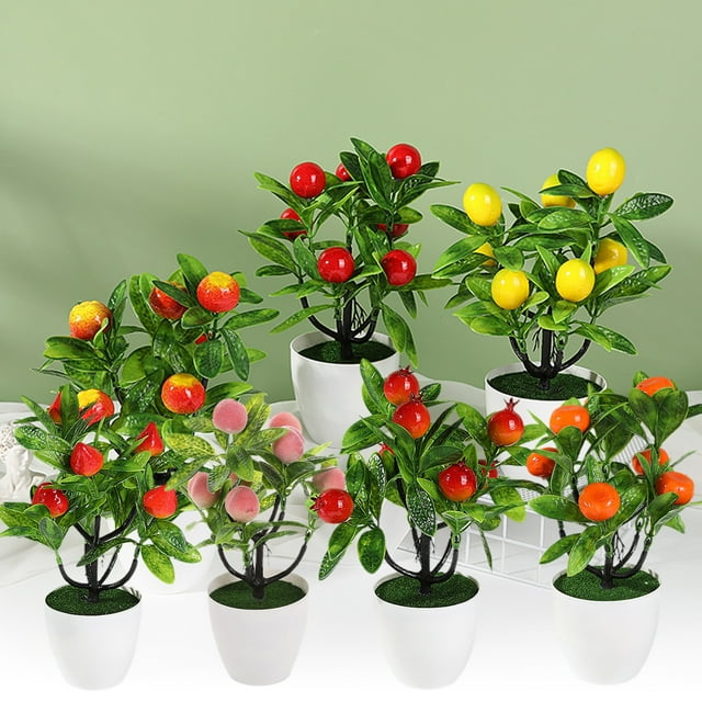 Artificial Potted Plants 1-Piece Artificial Pachycarpus Fortunei Bonsai Tree Multicolor Plastic Fruit Plant for Home Table Decor Photography Props & Cabinet Display(Multicolor,22x14x8cm) Rkxzt