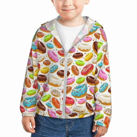 

Sun Hoodie for Kids Color Donut Long Sleeve Swim Fishing Shirts Sun Protection Zip Up Jacket Clothing Athletic Hoodie