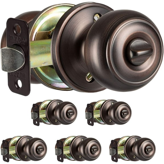 Interior Privacy Door knob - Keyless Locking Door Handles for Bedroom and Bathroom - Improved Oil Rubbed Bronze Finish - (6 Pack)