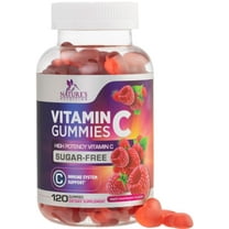 Vitamin C Gummies - 100% of Daily Vitamin C & Sugar Free - Immune Support with Powerful Antioxidants - Nature's Vegan VitaminC Dietary Supplement - Raspberry Flavor for Kids & Adults - 120 Gummies