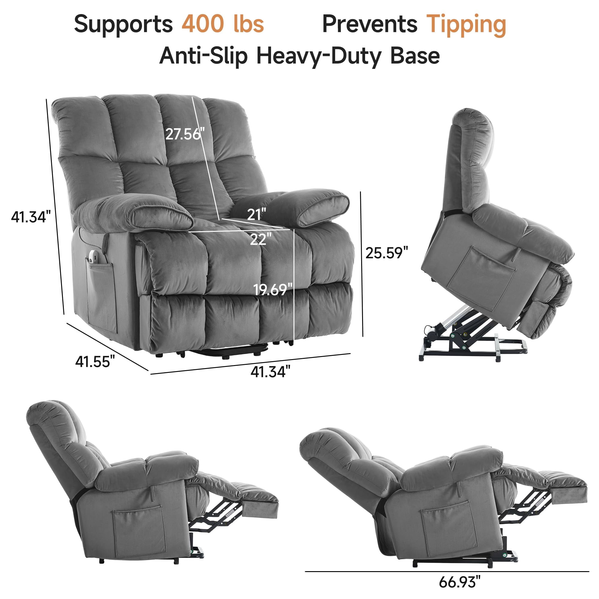 Alwalue Manual Recliner Chair with Micro Leather Overstuffed Single Sofa with Footrest & Headrest Suitable for Small Spaces - Light Gray